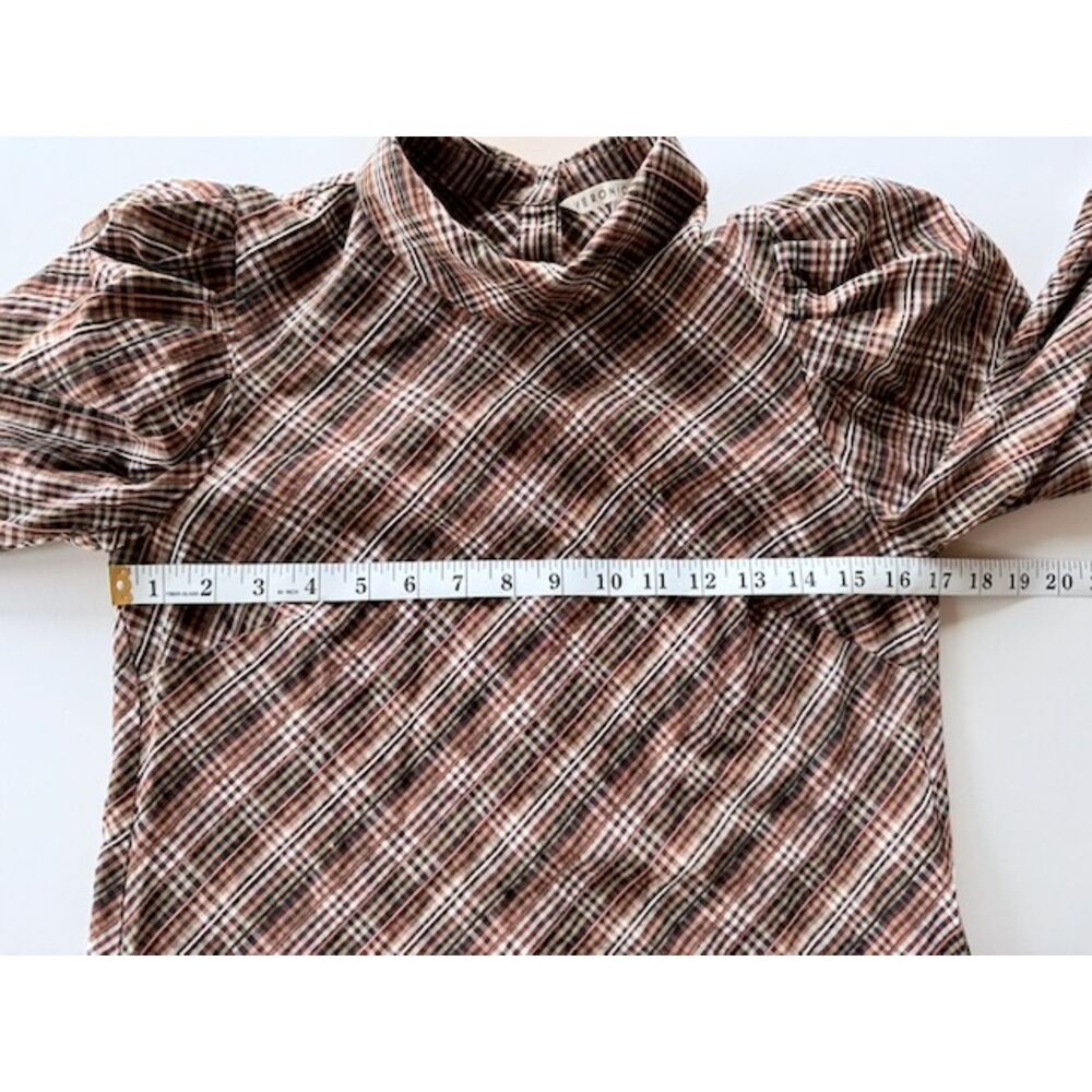 NWOT Veronica Beard Isabel Plaid Button Back Tie Cuff Blouse in Brown Size 2 - Picture 13 of 14